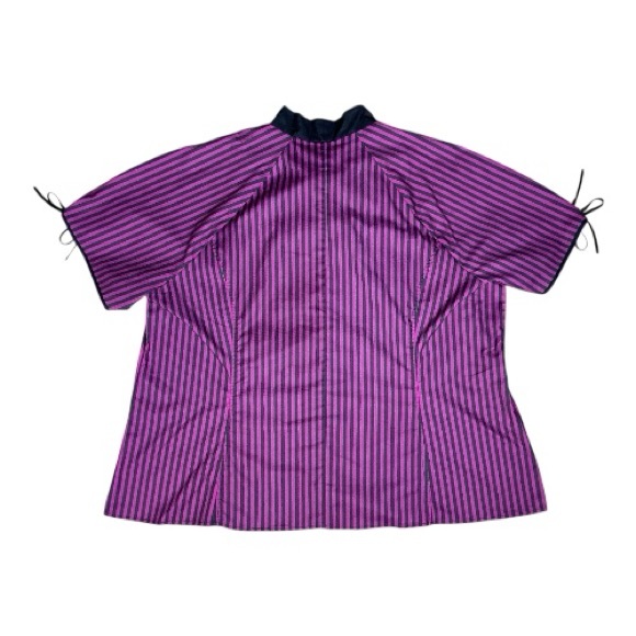 Unique Vintage Black & Fuchsia Striped Bow Short Sleeve Blouse 5X/26 - Picture 3 of 8